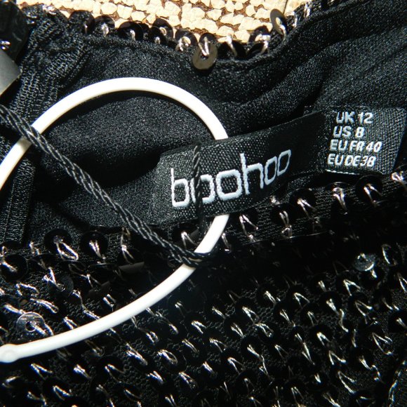 Boohoo Sequin Cut Out Twist Mini Dress Black Size 12 (BB-28) - Picture 4 of 7
